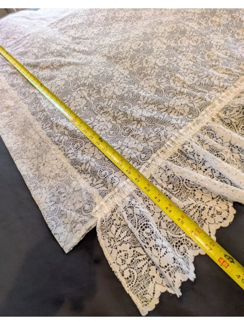 Vintage Lace Curtain Panels Set of 2 White Floral Ruffle Edge Boho Cottage 61